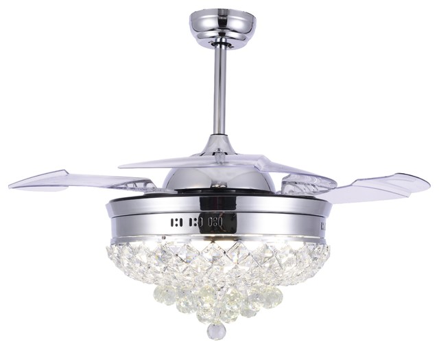 Gold Ceiling Fan, Crystal Chandelier Ceiling Fan with Retractable