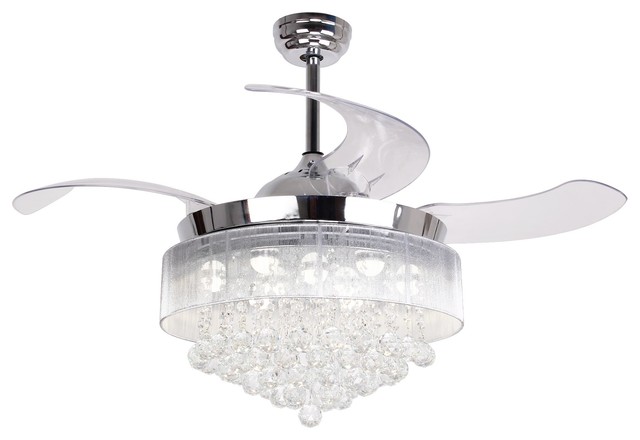 Modern LED Crystal Ceiling Fans with Foldable Blades - Contemporary