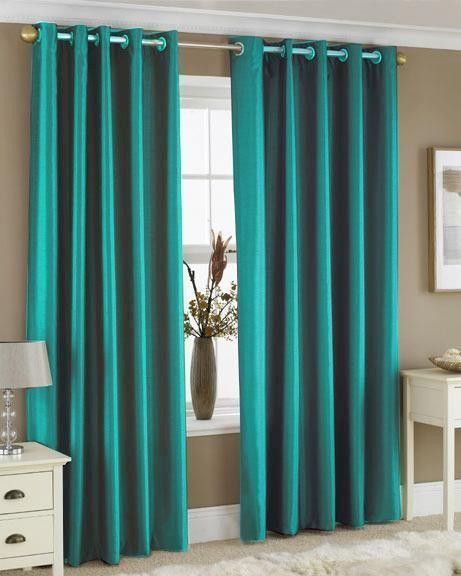 Contemporary style faux silk & silver eyelet ring top lined curtains