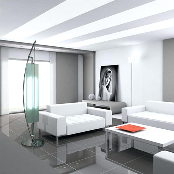 White Sofa Beside Contemporary Floor Lamps On Sleek And Women