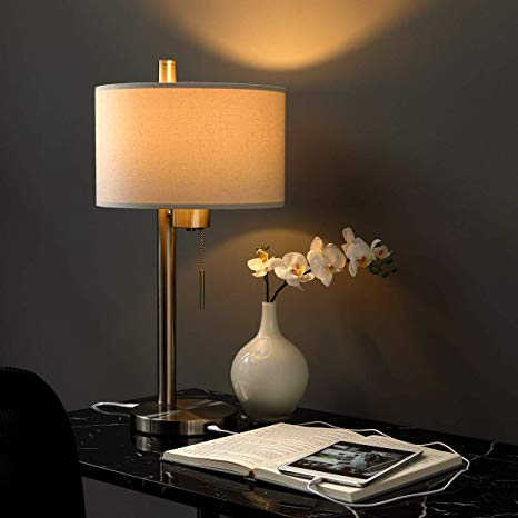 Modern Table Lamp with USB Port for Bedroom, Living Room, Study Desk