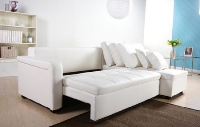 Modern White Leather Sectional Sleeper Sofa