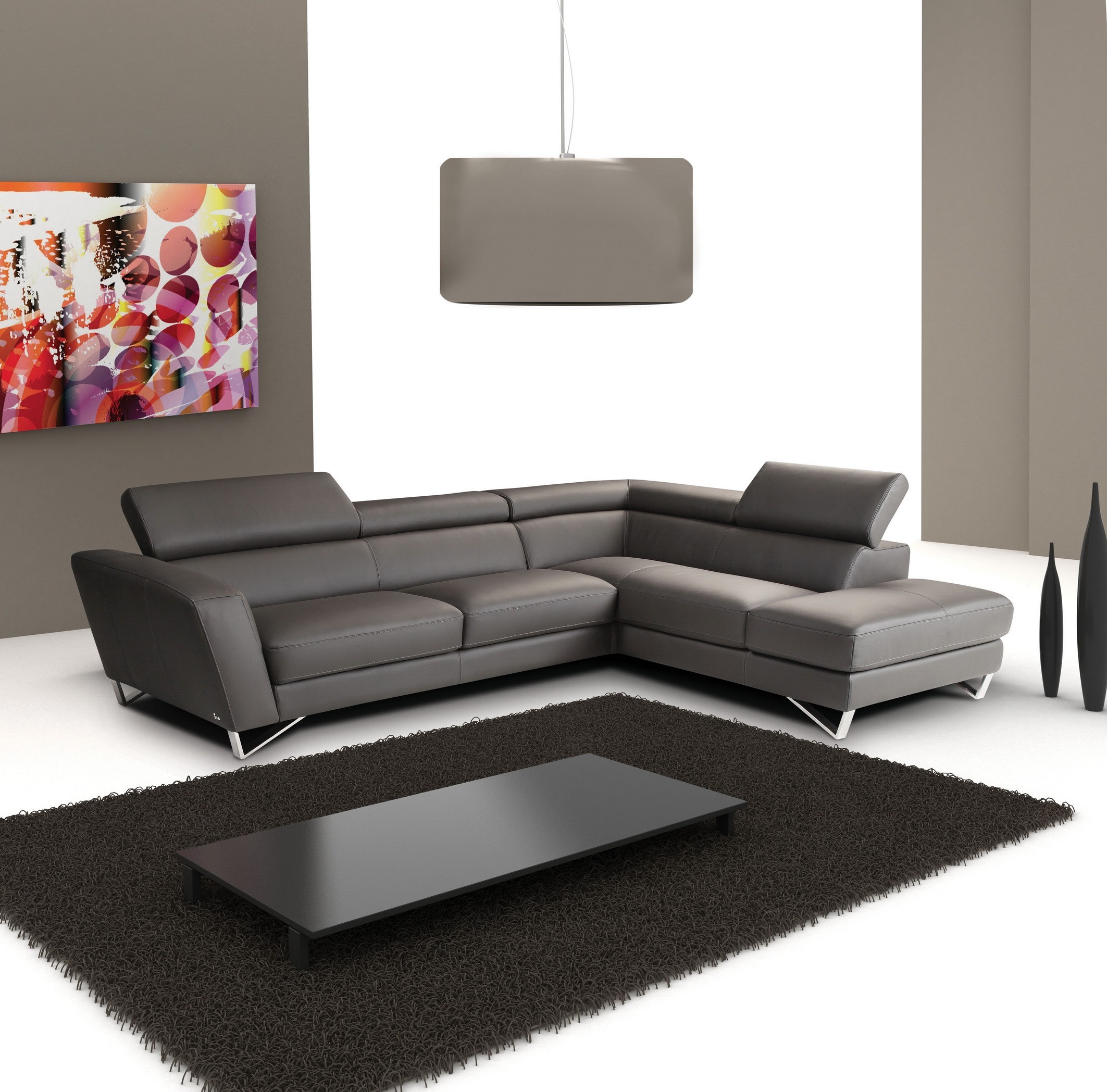 gray-leather-sectional-sleeper-sofa-with-drum-pendant-