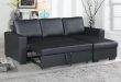 Modern Black Faux Leather Convertible Sectional Sofa Set with Pull