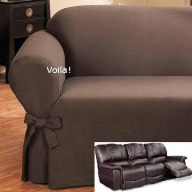 Reclining SOFA Slipcover Ribbed Texture Chocolate Adapted for Dual
