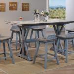Kris 7 Piece Counter Height Dining Set, Distressed Gray & Washed