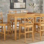 Capri counter height rectangular dining table + 6 wood chairs light