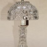 90s vintage heavy crystal clear glass table lamp, vase base w/ bowl