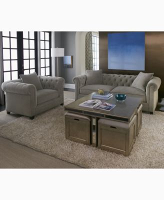Furniture CLOSEOUT! Ailey Cube Coffee Table with 4 Storage Ottomans