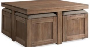 Furniture Champagne Cube Coffee Table with 4 Storage Ottomans