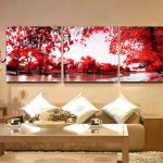 3 panel Red autumnal leaves Home Decorative Canvas Painting Living