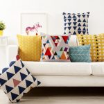 Colorful triangle throw pillows for living room, geometric