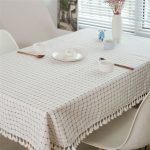White Plaid Tassel Tablecloth Linen Cotton Printing Table Cloth