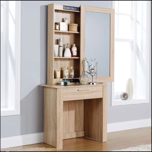 White Dressing Table Sliding Mirror Stool Vanity Shelves Drawer
