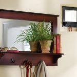 Large Entryway Wooden Wall Mirror Shelf and Coat Rack Walnut 35 NEW