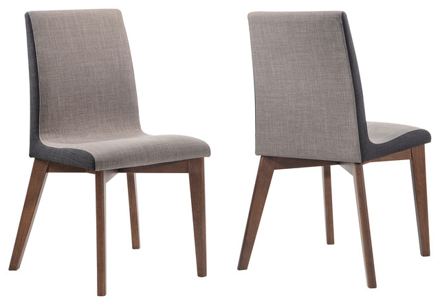 2-Piece Midcentury Fabric Upholstered Dining Side Chairs Walnut Wood