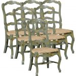 Set 6 new french country dining chairs, distressed green ladderback
