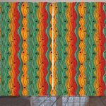 Abstract Curtains 2 Panels Set, Wavy Vertical Stripes Pattern