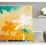 Tropic Shower Curtain Funky Retro Vivid Palms Print For