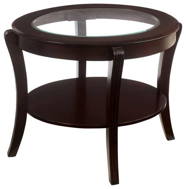 Living Room Espresso Oval End Table Beveled Glass Top 1 Open Storage