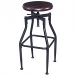 Wood Top Height Adjustable Swivel Vintage Bar Stool - Table & Bar