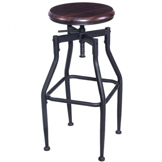 Wood Top Height Adjustable Swivel Vintage Bar Stool - Table & Bar
