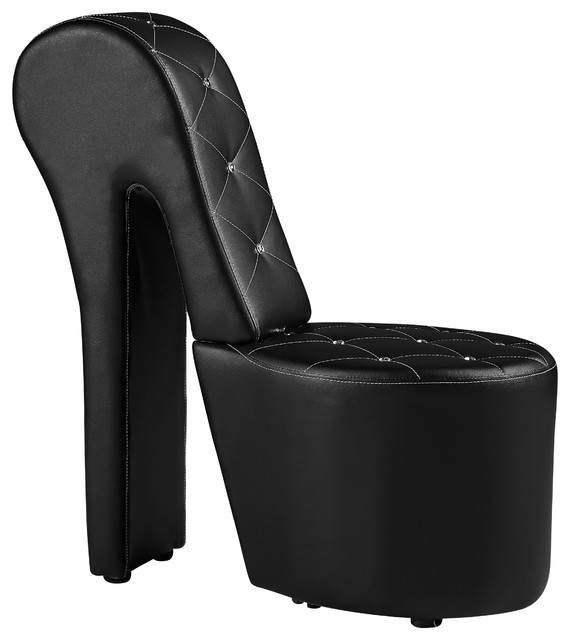 High Heel Faux Leather Crystal Studs Shoe Chair - Contemporary