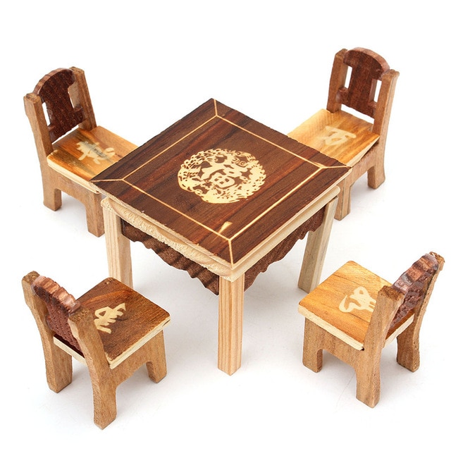 5pcs/set Vintage Wooden Table Chair Set For Dolls House Furniture