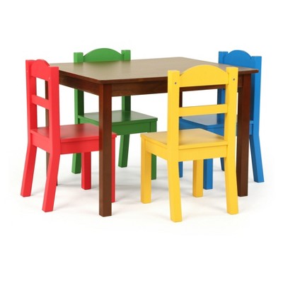 Tot Tutors Set Of 4 Chairs With Discover Kids Wood Table Dark Walnut
