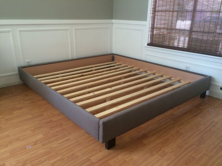 Gray Upholstered California King Size Platform Bed Frame Without