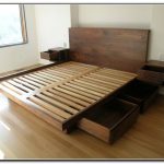 Furniture, Wooden King Platform Bed Frame With Drawers Underneath