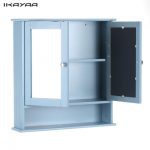 iKayaa Modern 2 Door Wall Cabinet with Glass Doors & Shelves Kitchen