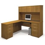 L-shaped Corner Computer Desk with Hutch Included in Cappuccino