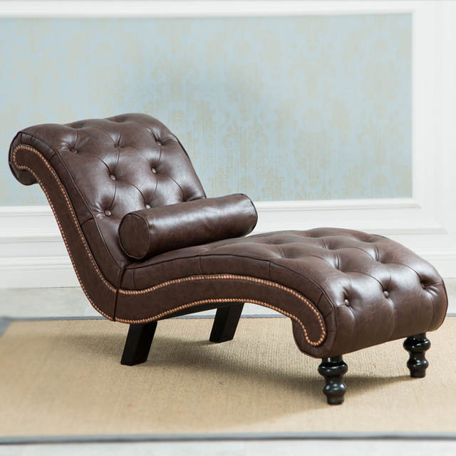 Online Shop Classic Leather Chaise Lounge Sofa With Pillow Living