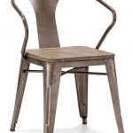 Industrial Era Dining Arm Chair w/ Wood Seat/ Gun Metal Finish
