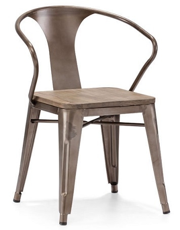Industrial Era Dining Arm Chair w/ Wood Seat/ Gun Metal Finish