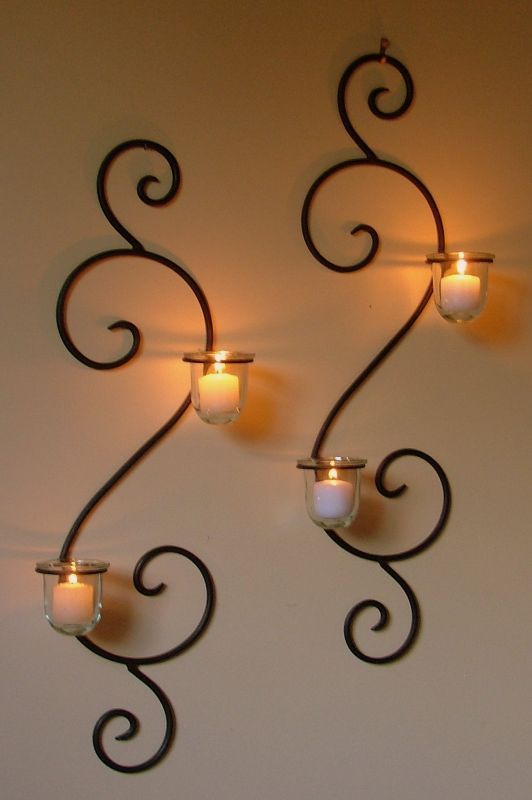 Wall Mounted Long Holder Using Wrought Iron Candle Holders As