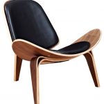 Shell Leather & Walnut Mid Century Modern Chair - Midcentury
