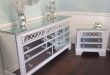 Mirrored Dresser and Matching Nightstand Pure White with Quatrefoil