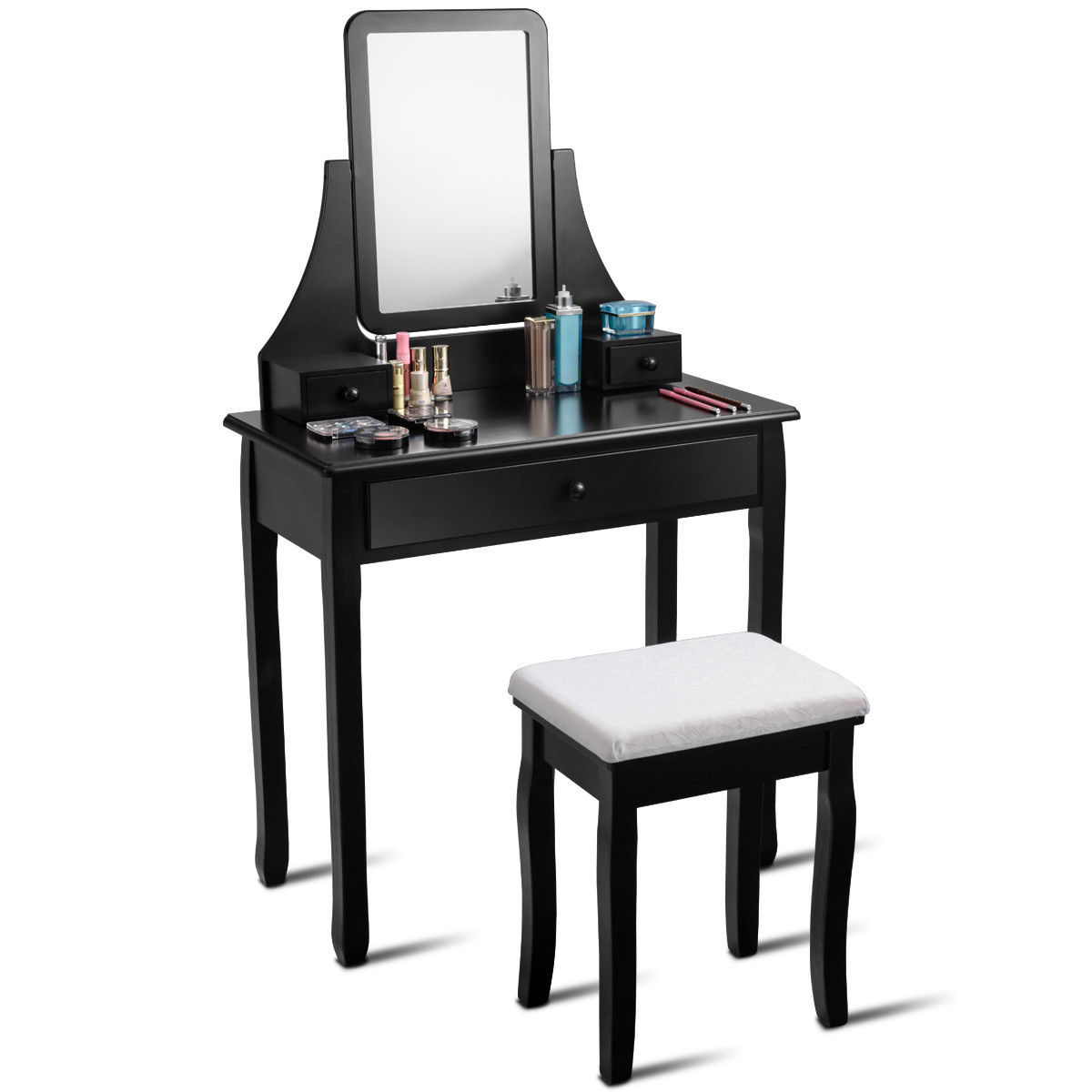 Gymax Vanity Dressing Table Set Mirror Desk Furniture Stool W