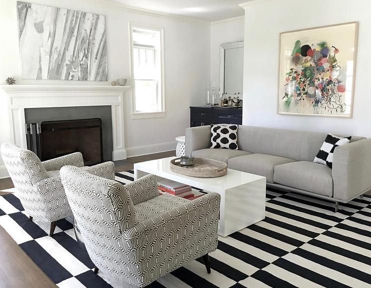 Gray Modern High Back Sofa with Black and White Pillows