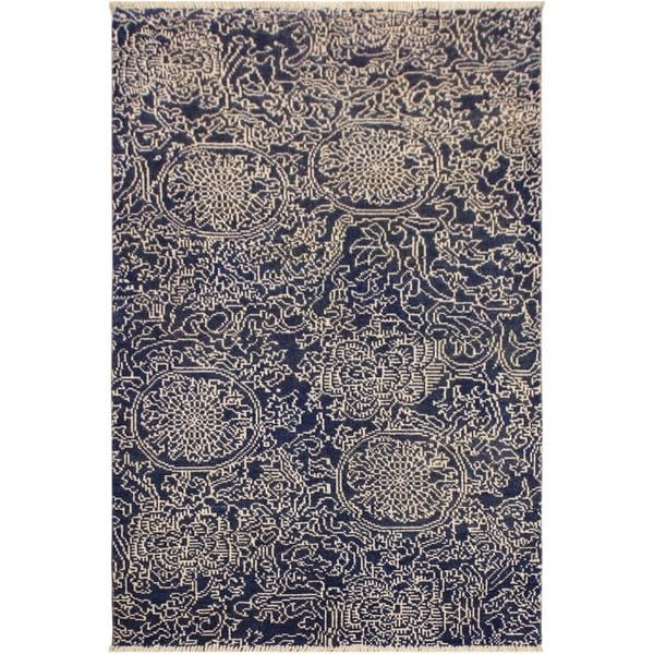 Shop Firesse Modern Carmella Drk. Blue/Ivory Wool Area Rug (4'1 x 6