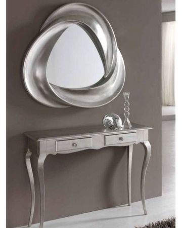 Modern Console Table and Mirror Set in Silver Finish 33C61
