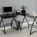 Modern Black Glass L-shaped Desk with Elegant Curved Legs | House