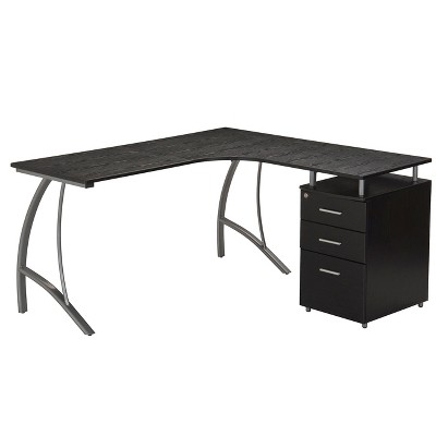 Modern L Shaped Computer Desk With File Cabinet And Storage Espresso