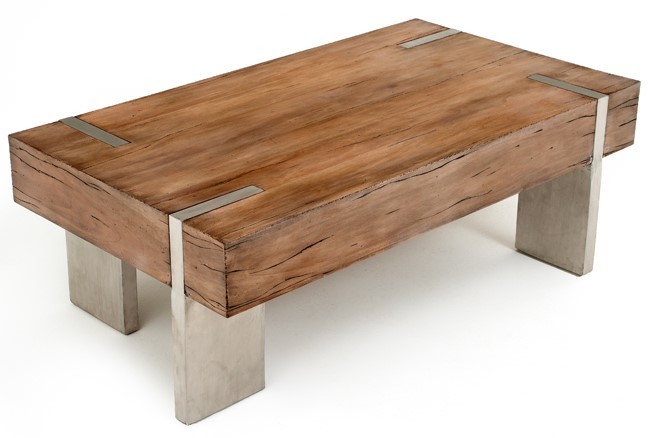 Rustic coffee table for cabin | Modern Stainless Legs