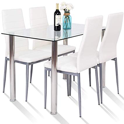 Amazon.com - Tangkula 5 PCS Dining Table Set Modern Tempered Glass