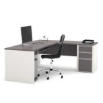 Connexion L-Shaped Desk with Drawers in Slate & Sandstone