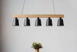 Wood Pendant Light Linear Modern Chandelier Hanging Ceiling Light