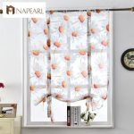 Floral roman curtains short kitchen door panel tulle curtains short